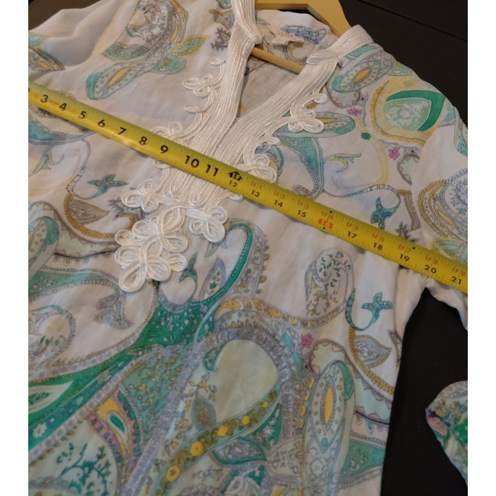Charter Club Luxury Womens M Tunic Top 100% Linen Paisley Embellished Resort - Picture 11 of 14